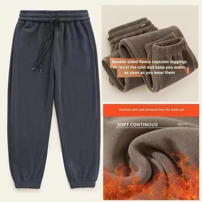 Double-Sided Zippered Fleece Pants For Men Thickened Winter Warm Sweatpants Casual Loose Fit Outerwear Trousers