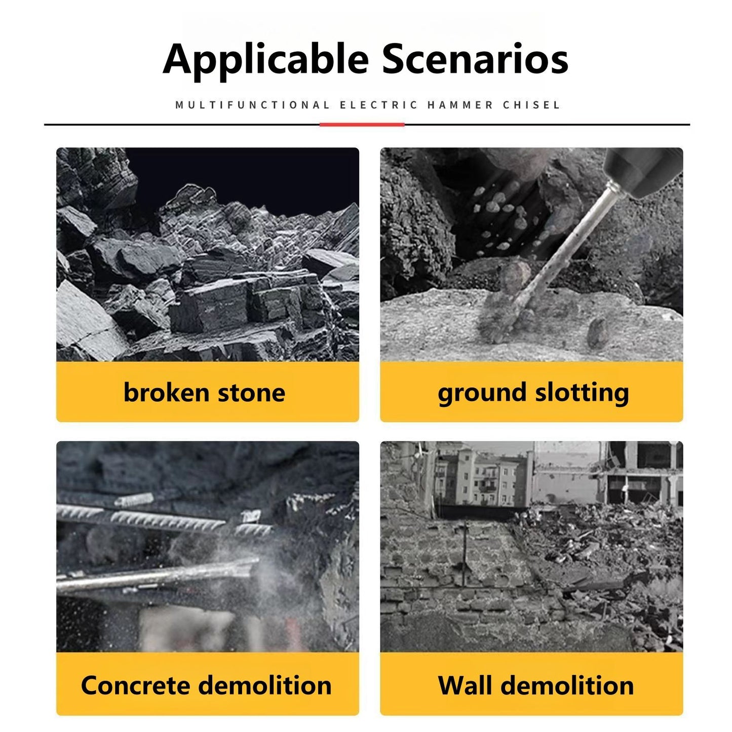 Conjunto de Formões de 250mm Haste SDS Plus Broca de Martelo Elétrico Formão de Ponta, Ranhura e Plano Ferramentas de Alvenaria para Parede de Concreto, Tijolo e Rocha