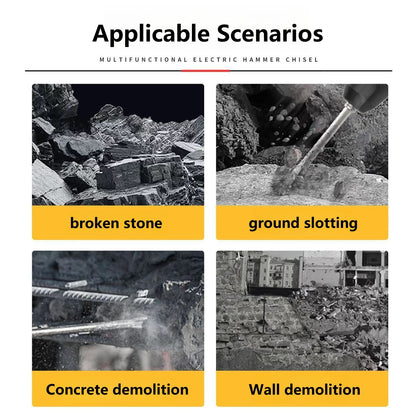 Conjunto de Formões de 250mm Haste SDS Plus Broca de Martelo Elétrico Formão de Ponta, Ranhura e Plano Ferramentas de Alvenaria para Parede de Concreto, Tijolo e Rocha