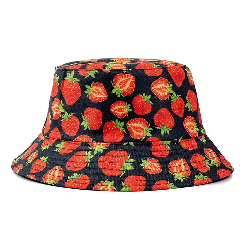 Chapéu Bucket Unissex Quente de Verão com Estampa de Frutas, Dupla Face, Chapéu de Sol Feminino, Chapéu Panama Clássico Masculino