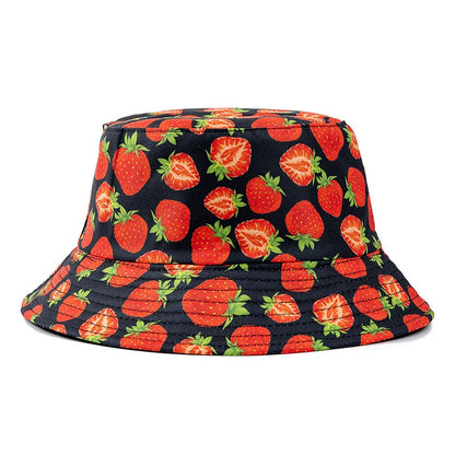 Chapéu Bucket Unissex Quente de Verão com Estampa de Frutas, Dupla Face, Chapéu de Sol Feminino, Chapéu Panama Clássico Masculino