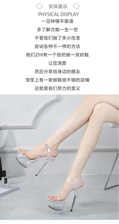 Summer Sandals Women 13 15 17 20cm High Heel Crystal Thin Heels Women Luxury Wedding Shoes Sexy Transparent Platform Sandals