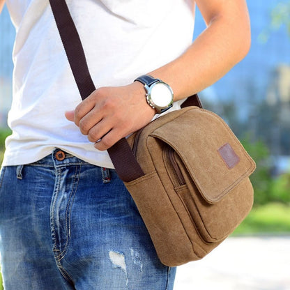 Vintage Canvas Men Crossbody Bag Anti-theft Large Capacity Outdoor Small Bag Wear-resistant Business Cashier Wallet Shoulder Bag