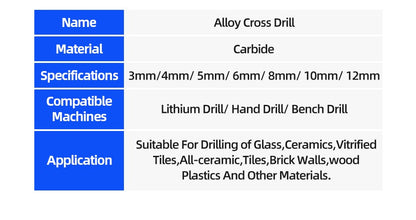 Cross Hex Tile Drill Bit For Glass Concrete Ceramic Tile Hole Opener Tunsten Carbide Hard Alloy Bits Set Tools 3 4 5 6 8 10 12mm