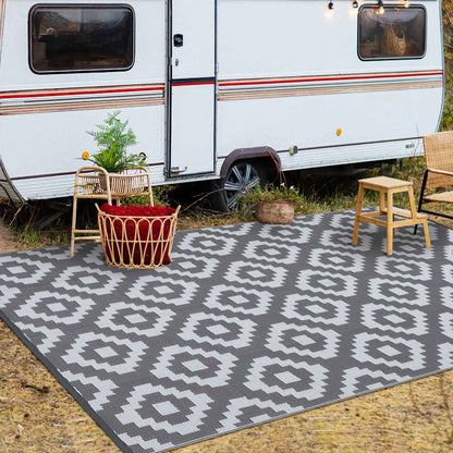 Outdoor Rug Plastic Straw Rug Modern Geometric Waterproof Rug Reversible Outdoor Floor Mat for Patio Porch Backyard Picnic Campi
