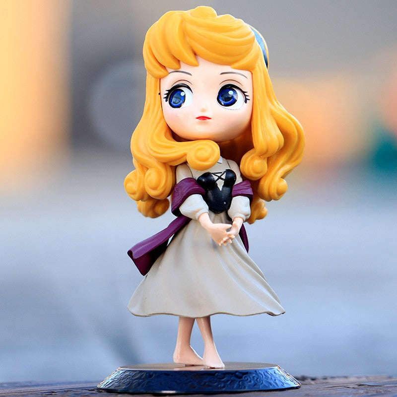 14-16cm Princesa Q Posket Branca de Neve Sereia Cinderela Bela Mulan Jasmine Sininho Aurora PVC Boneco de Ação Brinquedo Presentes para Crianças