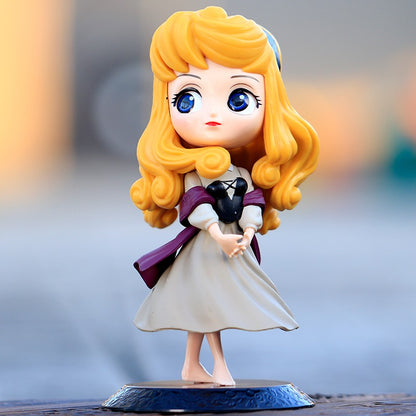 14-16cm Princesa Q Posket Branca de Neve Sereia Cinderela Bela Mulan Jasmine Sininho Aurora PVC Boneco de Ação Brinquedo Presentes para Crianças