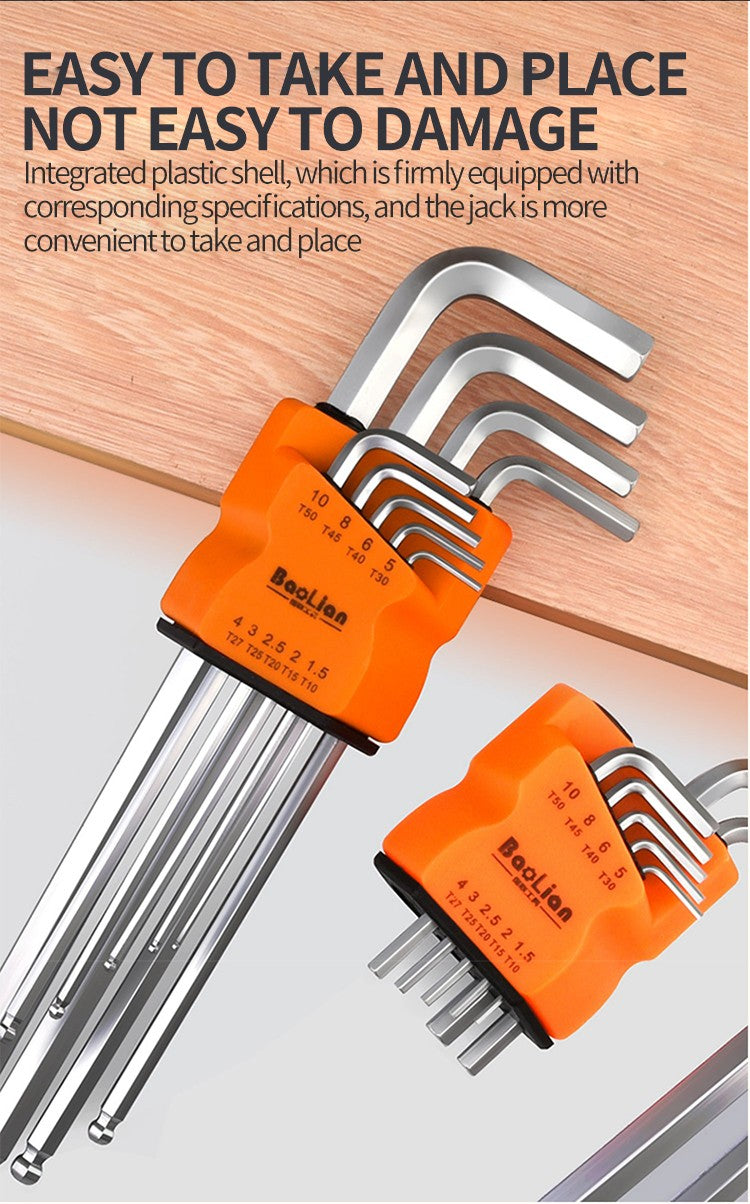 Conjunto de 9 Chaves Torx Estrela, Kit de Chaves Allen, Chave Hexagonal, Chave de Boca em Flor de Ameixa, Chave de Fenda Estrela Tipo L com Ponta Dupla, Ferramenta Manual de Reparo