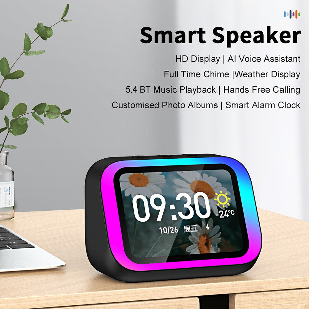 Smart Speaker Assistente de Voz Portátil Bluetooth Despertador com Tela Touch HD para Decoração de Quarto