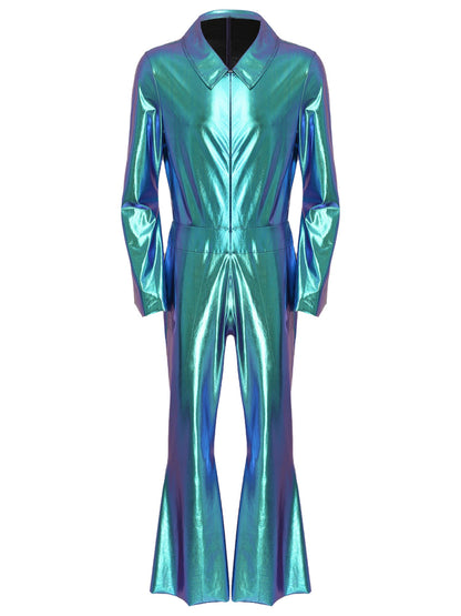 Men Bell Bottom Pants Jumpsuit Rompers Vintage 80s Disco Hippie Costume for Rock Jazz Dancewear Musical Theme Party Dress-up