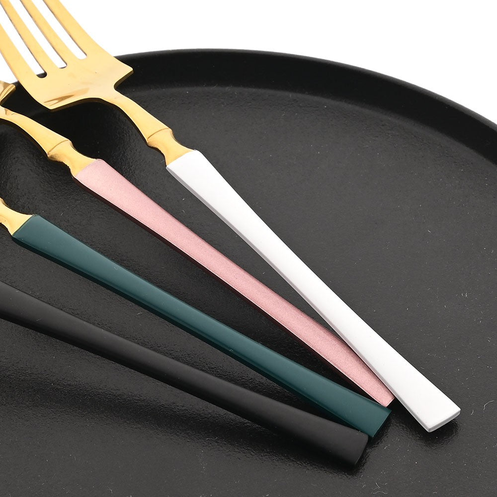 JANKNG 24Pcs White Gold Tableware Set Stainless Steel Dinnerware Spoon Fork Knife Cutlery Kitchen Food Flatware Silverware Set