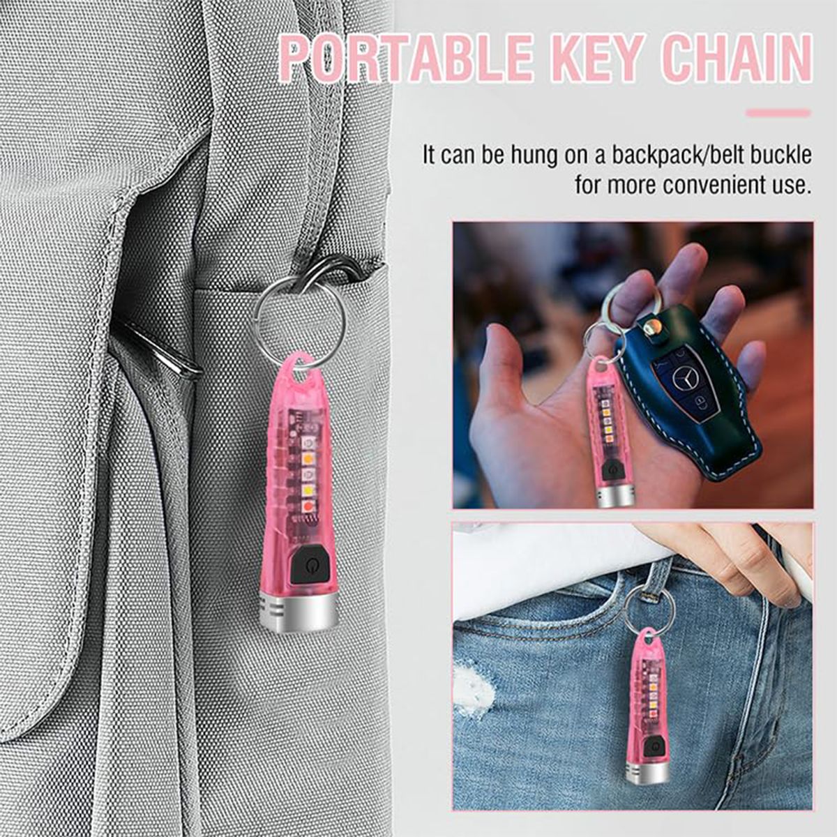 EDC Flashlight 400LM Uv Light Waterproof Usb Rechargeable Small Keychain Pocket Camping Work Mini Led Emergency Portable Outdoor