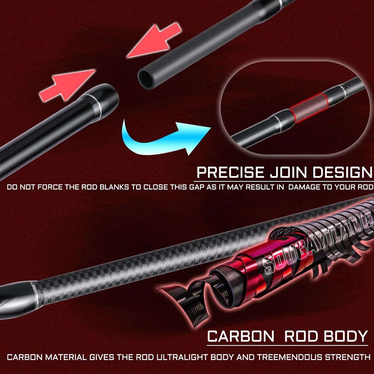 Sougayilang Lure Fishing Rod 1.8m 2.1m Carbon Fiber Spinning Casting Fishing Rod Bait Weight 10-30g for Carp Pike Bass Fishing