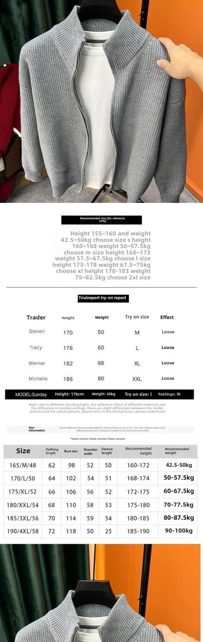 Men's Casual Cardigan Sweater Loose-Fit Vintage Style Zippered Knitted Top For Spring And Autumn Outerwear Idle Style