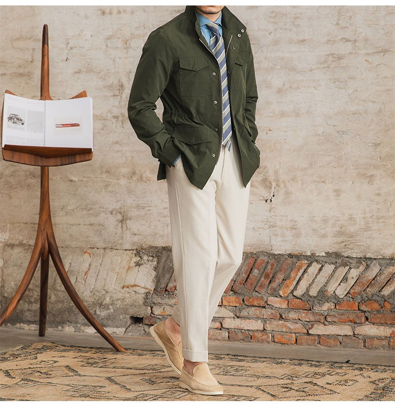 Three Spring and Summer Light Vertical Collar Waist Half Hanging M65 British Jacket Men's Retro Hunting Wear Waterproof Jacket
