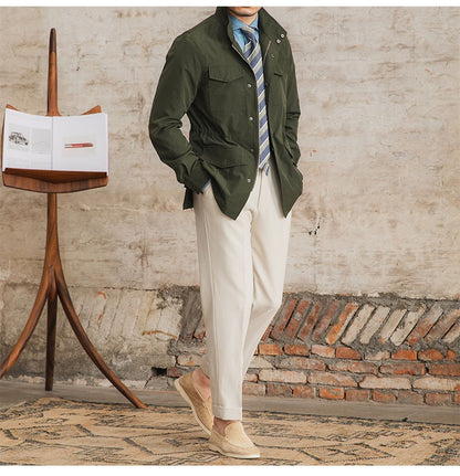Three Spring and Summer Light Vertical Collar Waist Half Hanging M65 British Jacket Men's Retro Hunting Wear Waterproof Jacket