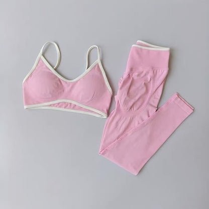 Women's Fitness Suit, Strappy Contrast Color Patchwork Sports Shockproof Slimming Quick-Dry Nude Feel Pants, Yoga Wear