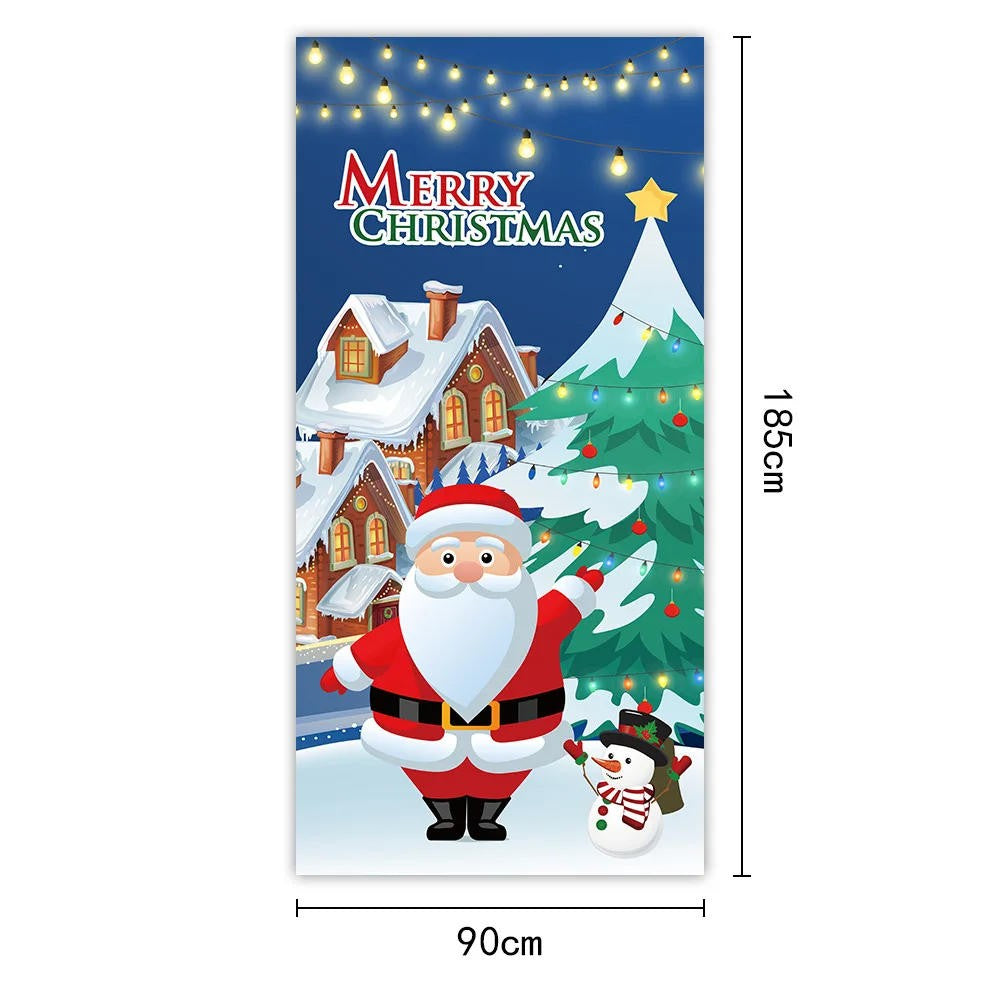 Santa Claus Christmas Tree Door Cover -185x90cm Festive Holiday Decoration Versatile Hanging for Entrance and Room