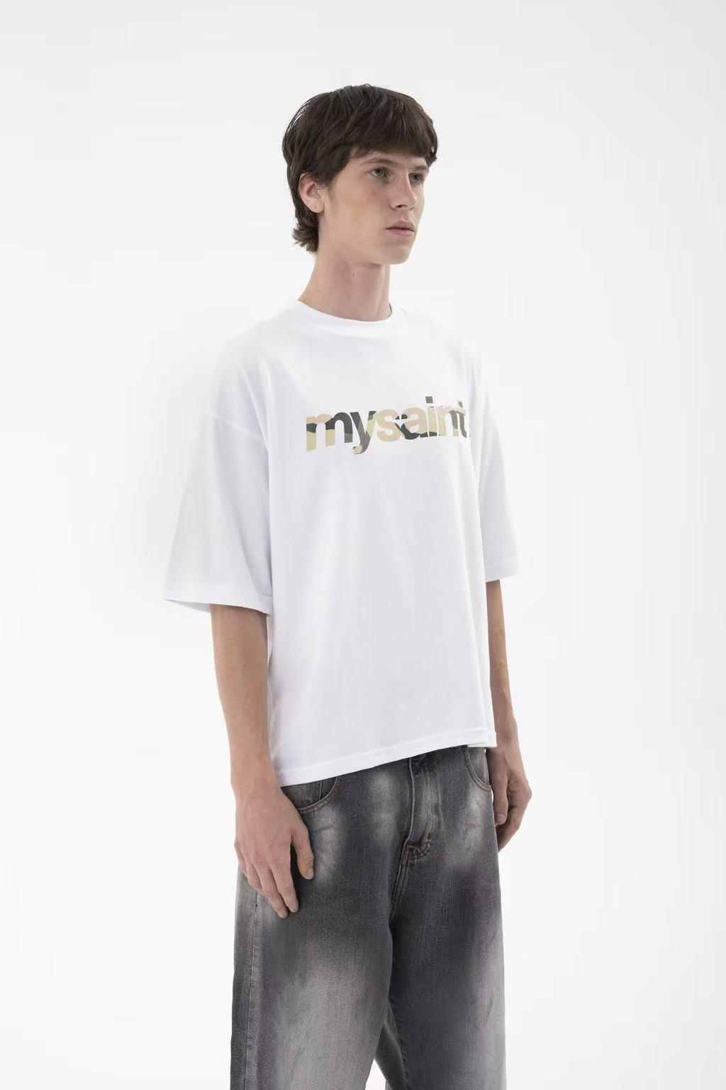 Y2K retro punk street English logo print design fashionable couple casual short sleeved hip hop gothic Harajuku loose shirt