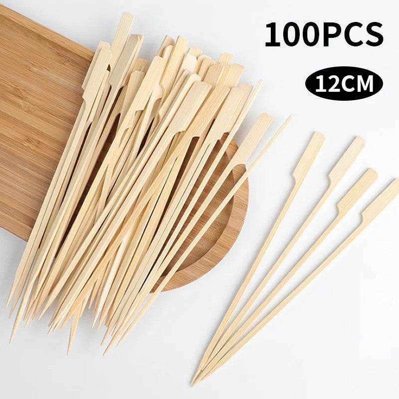 100 Varas de Bambu Descartáveis Espetos Naturais de Bambu para Churrasco Espetinhos para Churrasco, Frutas, Coquetel, Acampamento, Ferramentas de Churrasco em Festa