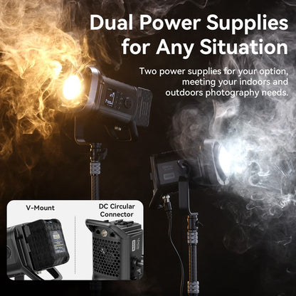 Ulanzi VL-200Bi 200W V-Mount Video Light with Wireless Control CRI 95+ 2700K-6500K CCT for Livestreaming Photography COB Light