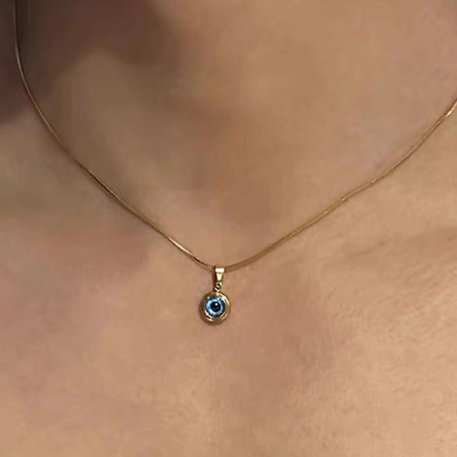 Colar com Pingente Simples Oval de Pedra da Lua e Água-marinha para Mulheres Meninas Corrente Cobra de Luxo Colar da Moda Joias Presentes