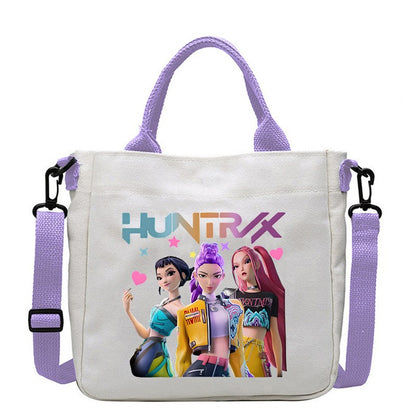 Kawaii KPop Demon Hunters Fashion Shoulder Bag Cartoon Handbag Large Capacity Crossbody Bag Portable Canvas Storage Bags Gift