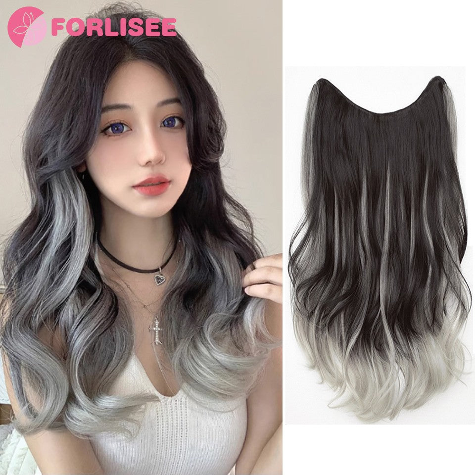 FORLISEE Cabelo Sintético Cacheado Longo com Gradiente Peruca Paris Pintada com Volume de Cabelo Aumentado e Apliques de Cabelo Fofos