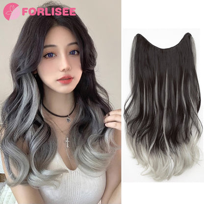 FORLISEE Cabelo Sintético Cacheado Longo com Gradiente Peruca Paris Pintada com Volume de Cabelo Aumentado e Apliques de Cabelo Fofos