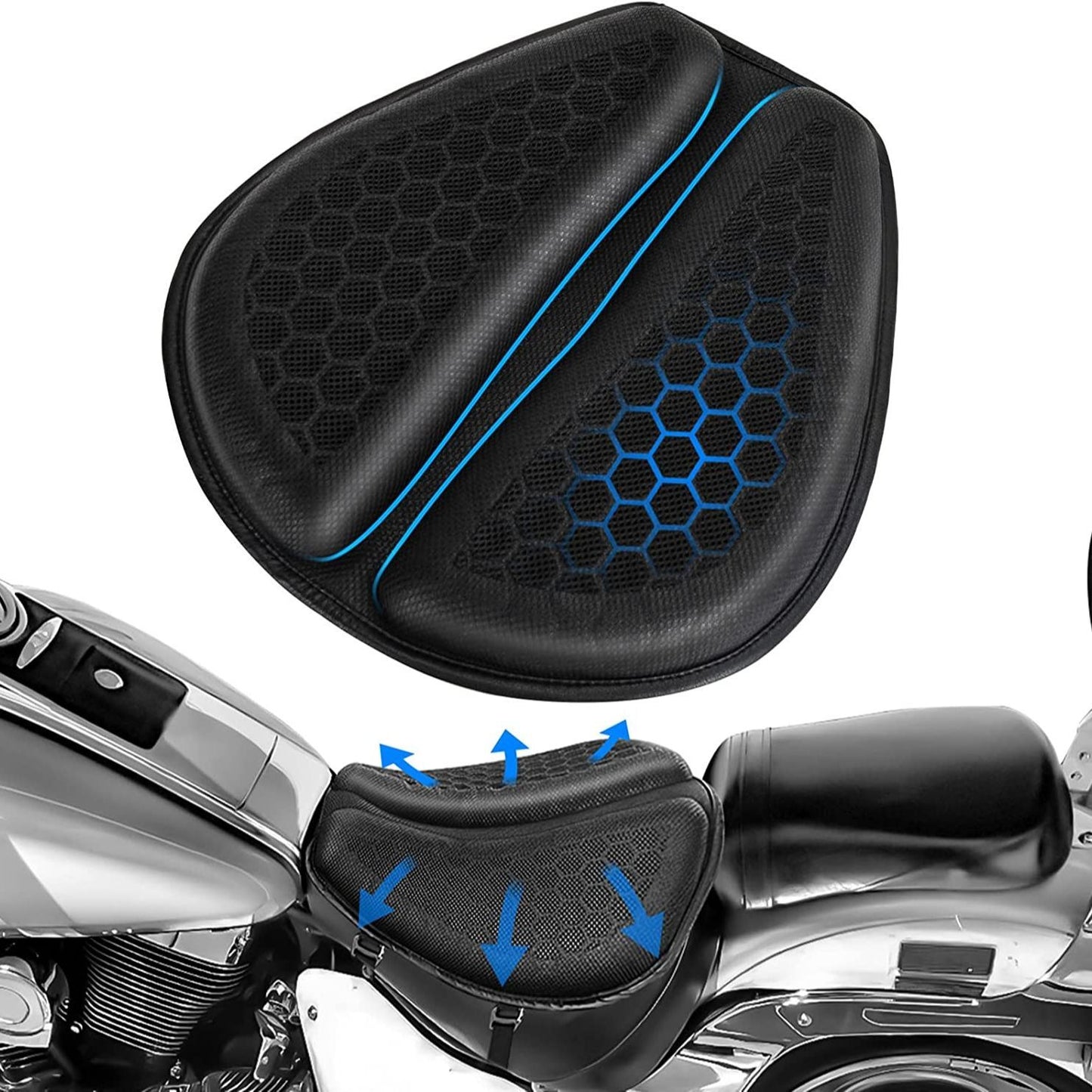 Capa de Almofada de Assento de Motocicleta Cruiser Esportiva para Viagens, Selim Redutor de Pressão, Amortecedor, Protetor de Assento de Motocicleta com Almofada de Ar