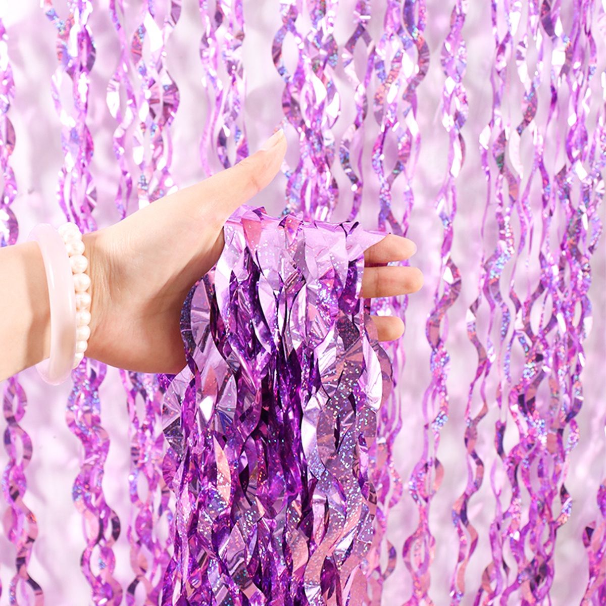 1x2m Wave Pattern Foil Curtain Decor Balloon Rain Tinsel Fringe Streamer Background for Birthday Party Wedding Decoration