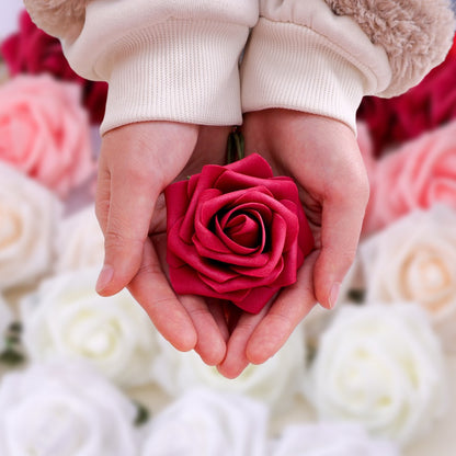 5-100pcs Fake Rose Flower Green Leaves for Valentine's Day Wedding Birthday Party Artificial Roses Heads with Stems Supplies