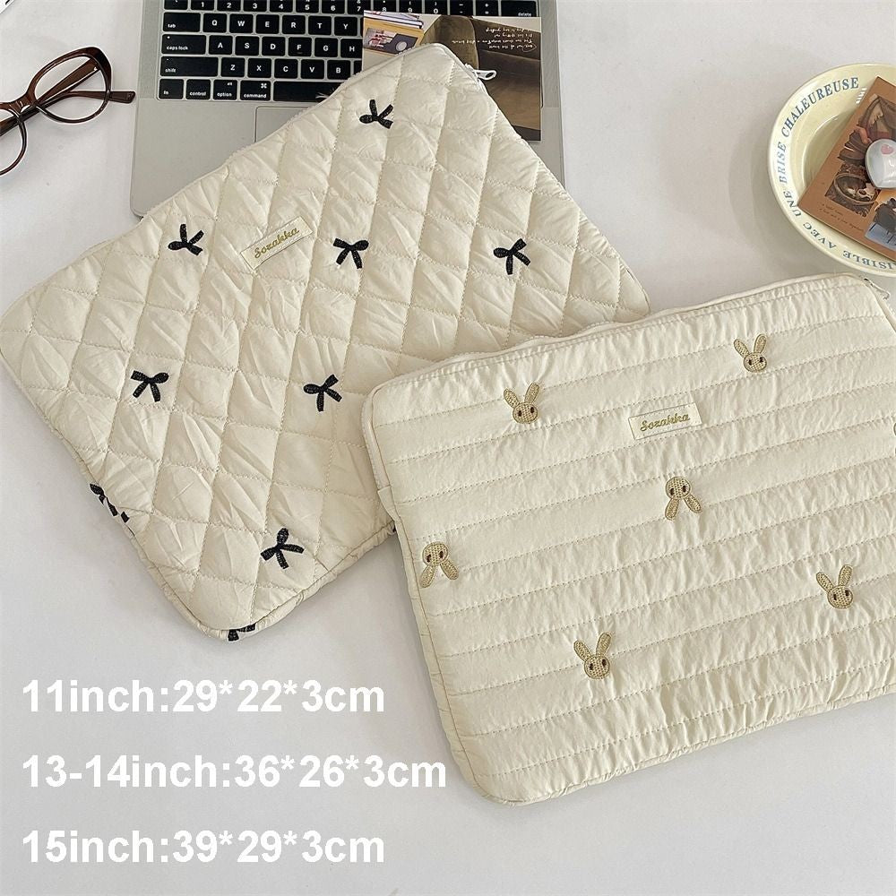 Fashion Rabbit Laptop Sleeve Case Bowknot Broken Flowers Laptop Bag Ultra Thin 11/13/15 inch Tablet Protective Pouch
