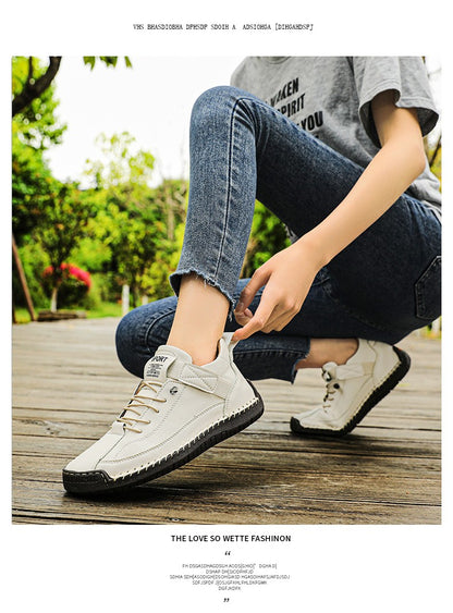 New Fashion Sneakers Handmade Leather Women's Shoes Mid-Top Women Casual Flats Shoes Slip on Loafers Zapatillas De Mujer