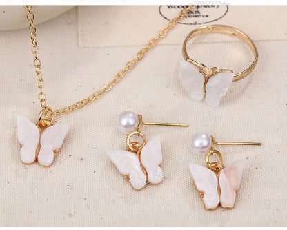 Conjuntos de Joias de Borboleta com Cristal Acrílico Romântico Pulseira Anel Colar Brinco Conjunto para Mulheres Acessórios de Vestido de Jantar de Casamento