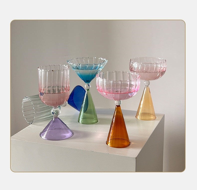 Taças de Coquetel Estilo Onda com Efeito Duas Cores Criativas Verde Azul Âmbar Roxo para Martini Mojito Champagne Margarita
