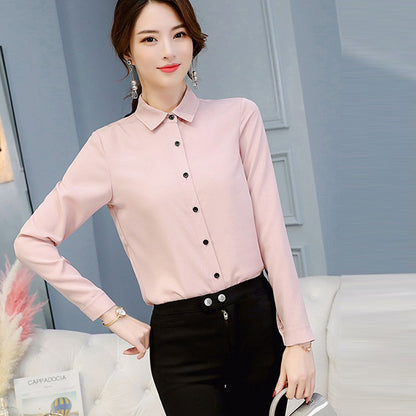 GAOKE OL Work Wear White Blue Blouse  Long Sleeve Turn-down Collar Formal Elegant Female Shirt Ladies Tops School