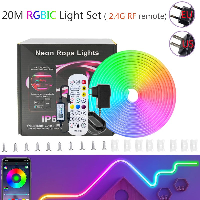 DC 24V 5-20M RGBIC Neon Rope Light, APP & Remote Control, Music Sync, Flexible Lamp Tape,Waterproof LED Strip for Indoor Outdoor