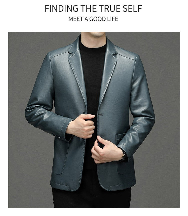 2025 Autumn Winter Men's Genuine Leather Blazers Jackets Slim Fit Suits Coats Business Casual Genuine Leather Suits Jackets Male