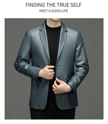 2025 Autumn Winter Men's Genuine Leather Blazers Jackets Slim Fit Suits Coats Business Casual Genuine Leather Suits Jackets Male