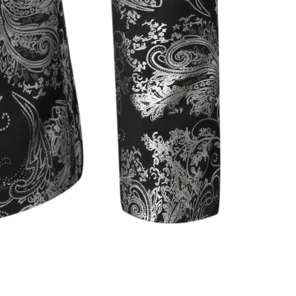 Men's Slim Fit Print Blazer Jacket 2025 Fashion Handsome Business Casual Silver Stage Show Suit Small Menswear