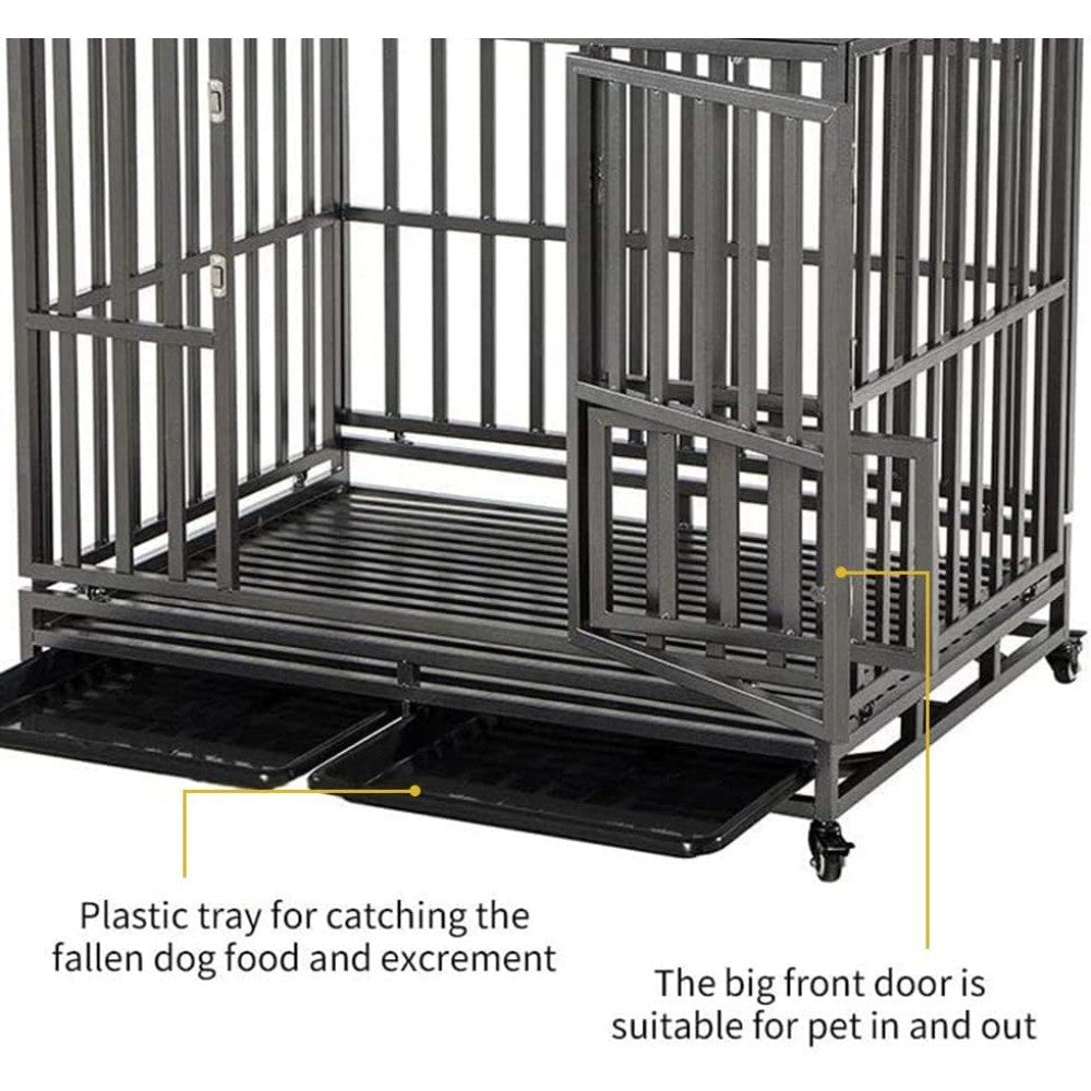 Caixa Metálica de Alta Resistência para Cães, Canil e Grade para Cães de Porte Médio e Grande, Cercadinho para Pets com Quatro Rodas, Fácil de Instalar, 116 cm, Preto