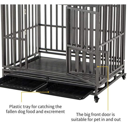 Caixa Metálica de Alta Resistência para Cães, Canil e Grade para Cães de Porte Médio e Grande, Cercadinho para Pets com Quatro Rodas, Fácil de Instalar, 116 cm, Preto