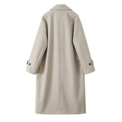 PB&ZA2024 Winter New Women's Fashion Simple Loose Warm Collar Soft Long Double breasted Woolen Coat Coat