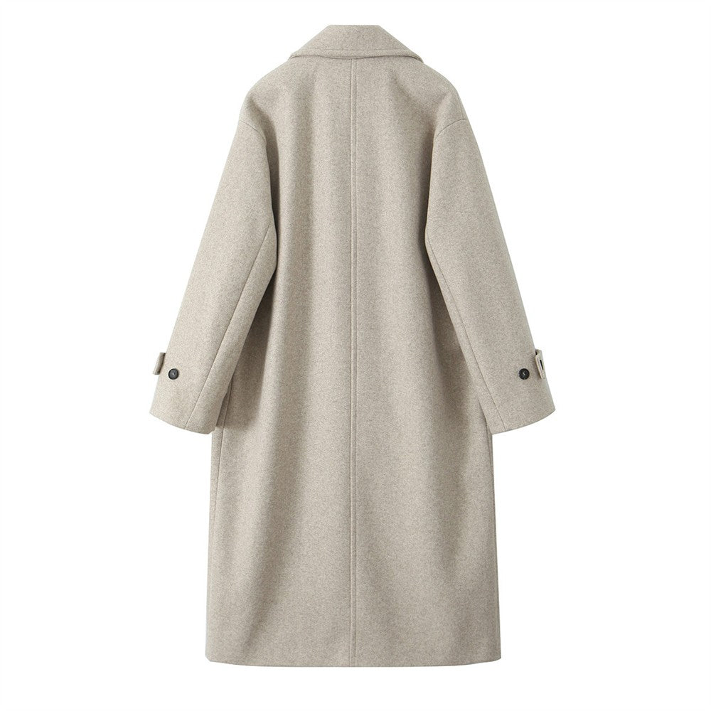 PB&ZA2024 Winter New Women's Fashion Simple Loose Warm Collar Soft Long Double breasted Woolen Coat Coat