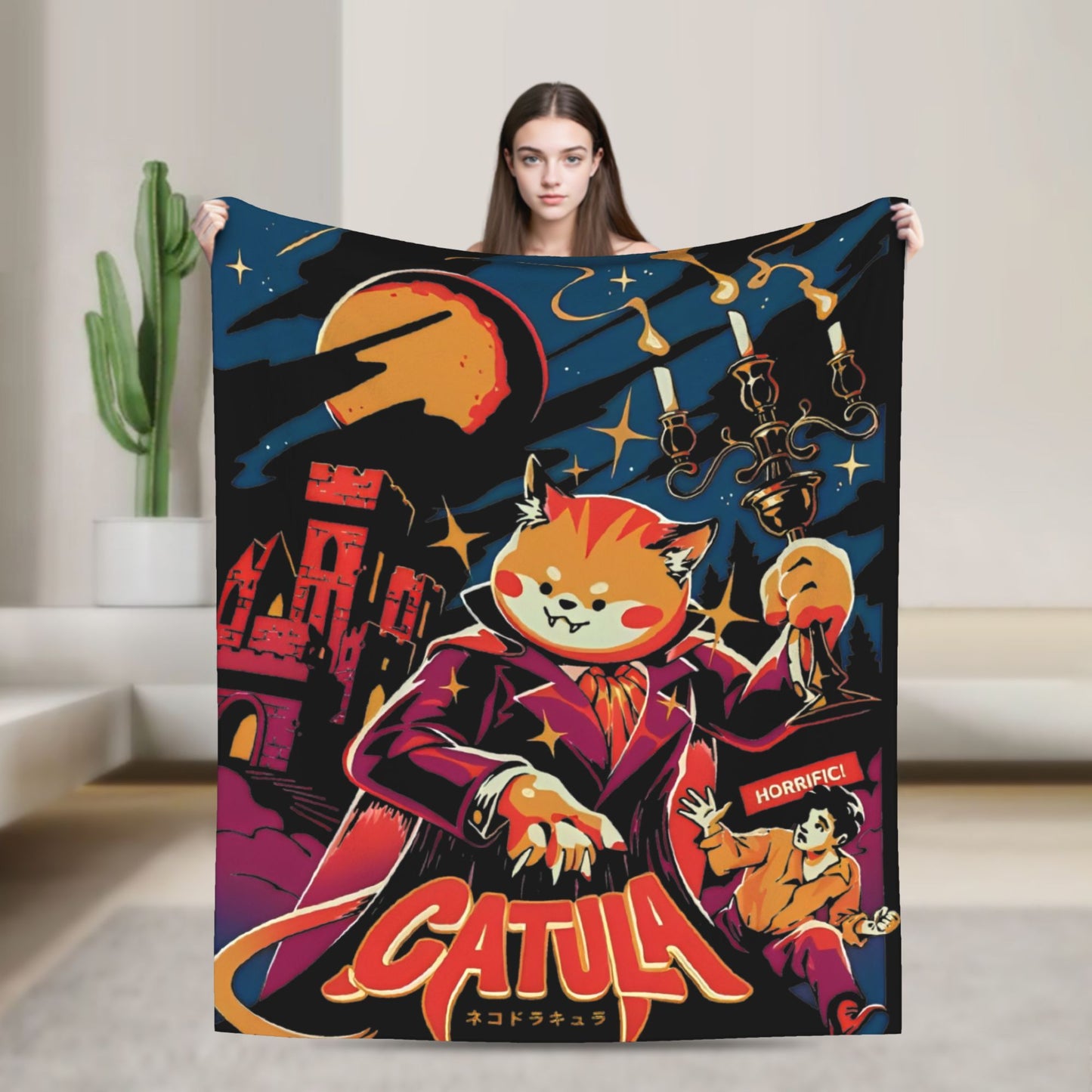 Funny Vampurr Vampire Cat Bites Again Flannel Blankets Halloween Awesome Throw Blanket for Quilt 200x150cm Soft