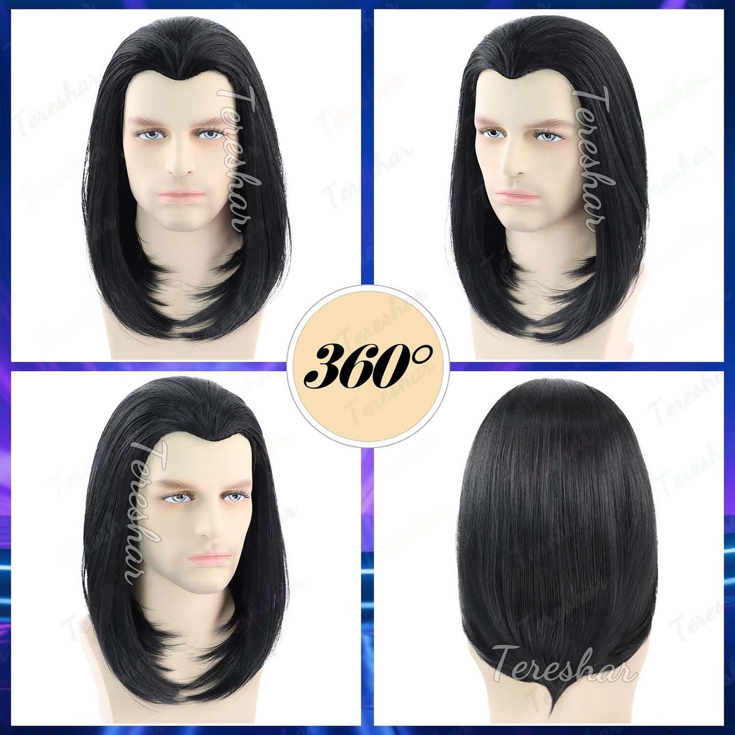 Synthetic Mens Wig Short Straight Black Wig 70s Vintage Vincent Vega Cosplay Wig 80s Halloween Costume Cosplay Party Fun Wig