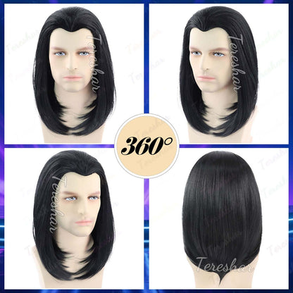 Synthetic Mens Wig Short Straight Black Wig 70s Vintage Vincent Vega Cosplay Wig 80s Halloween Costume Cosplay Party Fun Wig