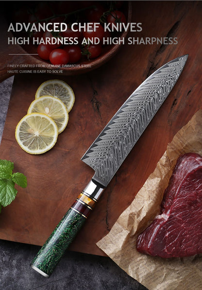 Conjunto de Facas de Cozinha XITUO Luxury Damascus Japonesas Chef Santoku Faca Cutelo Descascar Faca de Pão Cabo de Resina Sintética Destaque