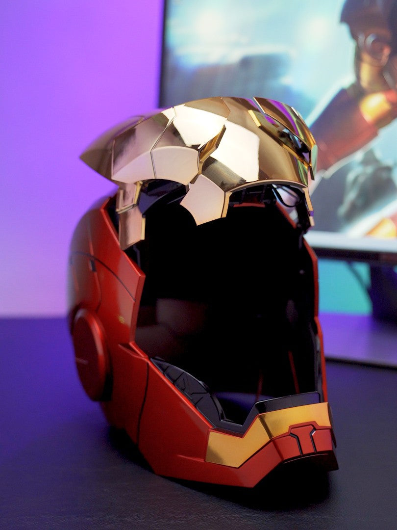 Novo capacete de Homem de Ferro AutoKing 1:1 Mk5 Cosplay Controle de Voz Olhos com Luz Modelo Brinquedos para Adultos Presente de Natal Elétrico Vestível